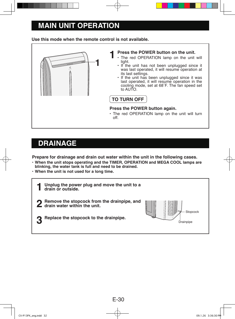 Main unit operation drainage | Sony CV-P12PX User Manual | Page 32 / 34