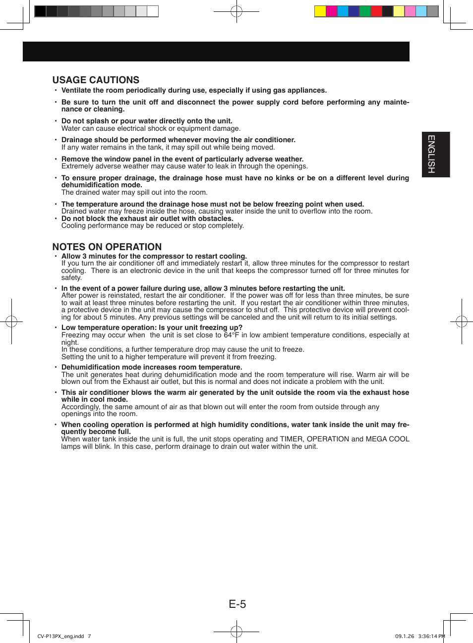 Usage cautions | Sony CV-P12PX User Manual | Page 7 / 34