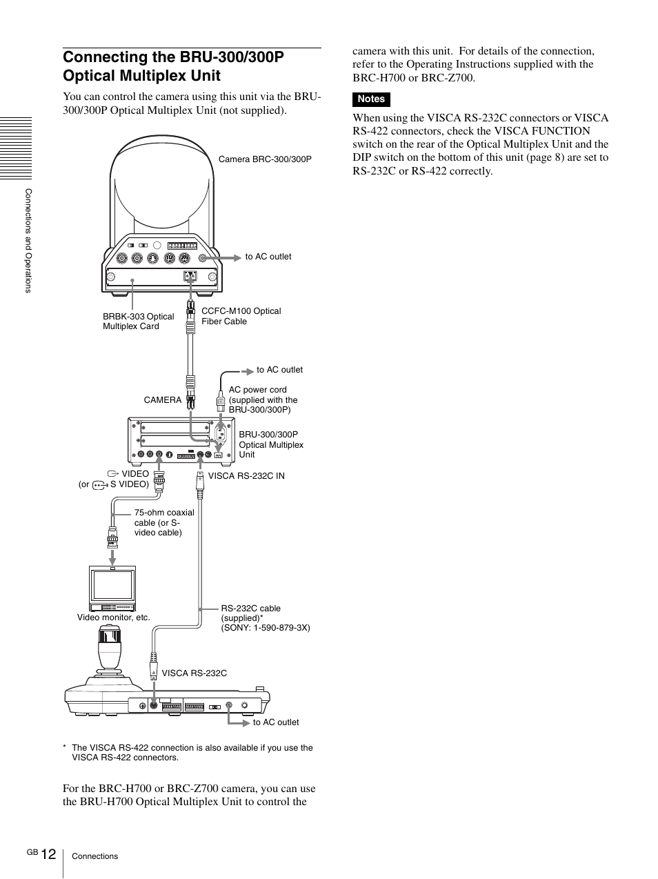 Connecting the bru-300/300p optical multiplex unit, Connecting the bru-300/300p optical multiplex, Unit | Sony RM-BR300 User Manual | Page 12 / 80
