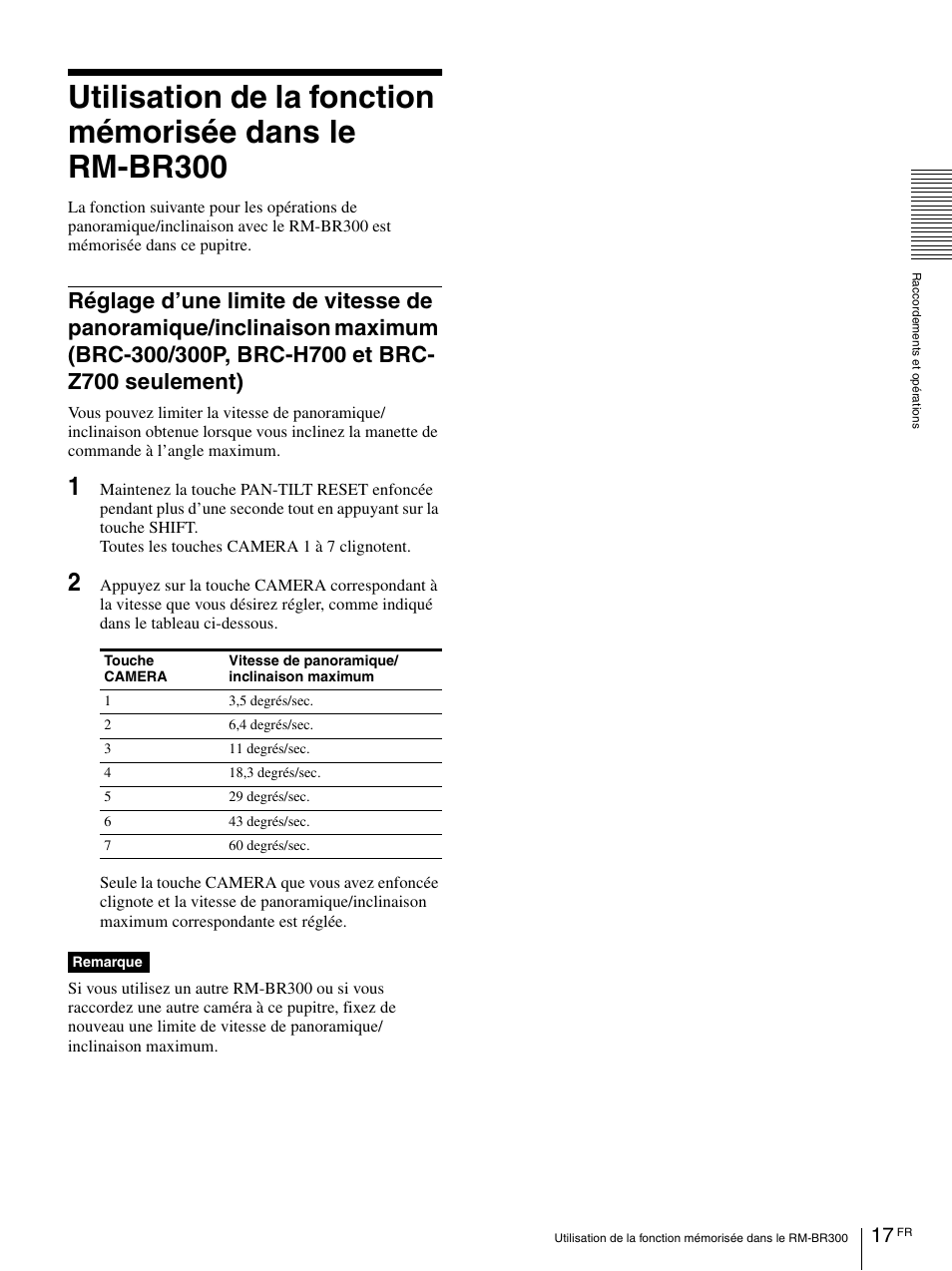 Réglage d’une limite de vitesse de panoramique | Sony RM-BR300 User Manual | Page 35 / 80