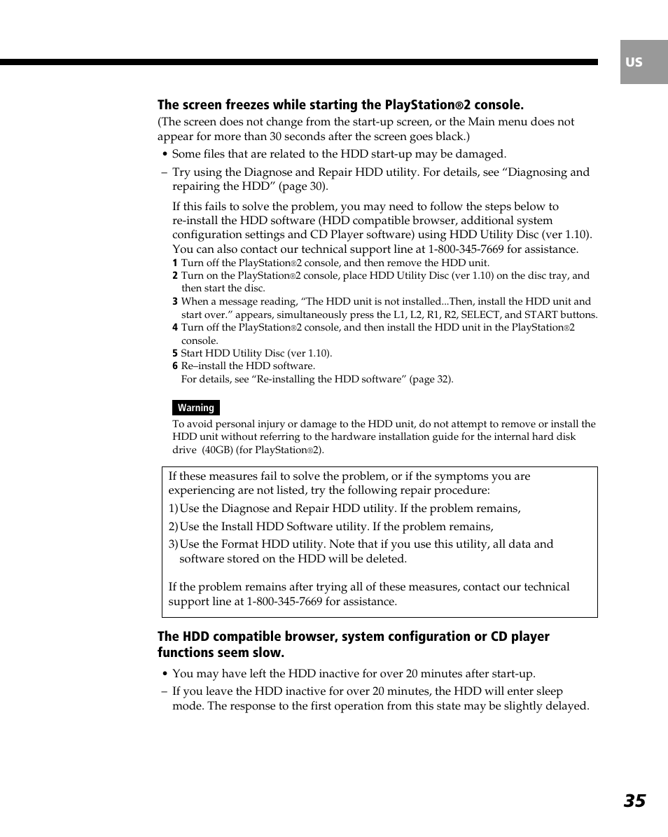 The screen freezes while starting the playstation, 2 console | Sony PlayStation 2 User Manual | Page 35 / 112