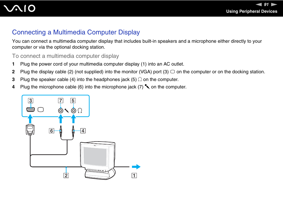 Connecting a multimedia computer display | Sony VAIO VGN-SZ700 User Manual | Page 91 / 235