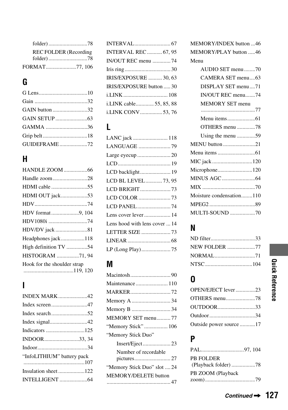 Sony HANDYCAM HDR-FX1000E User Manual | Page 127 / 131