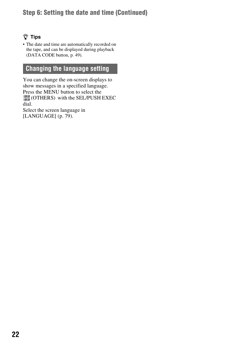 Changing the language setting | Sony HANDYCAM HDR-FX1000E User Manual | Page 22 / 131