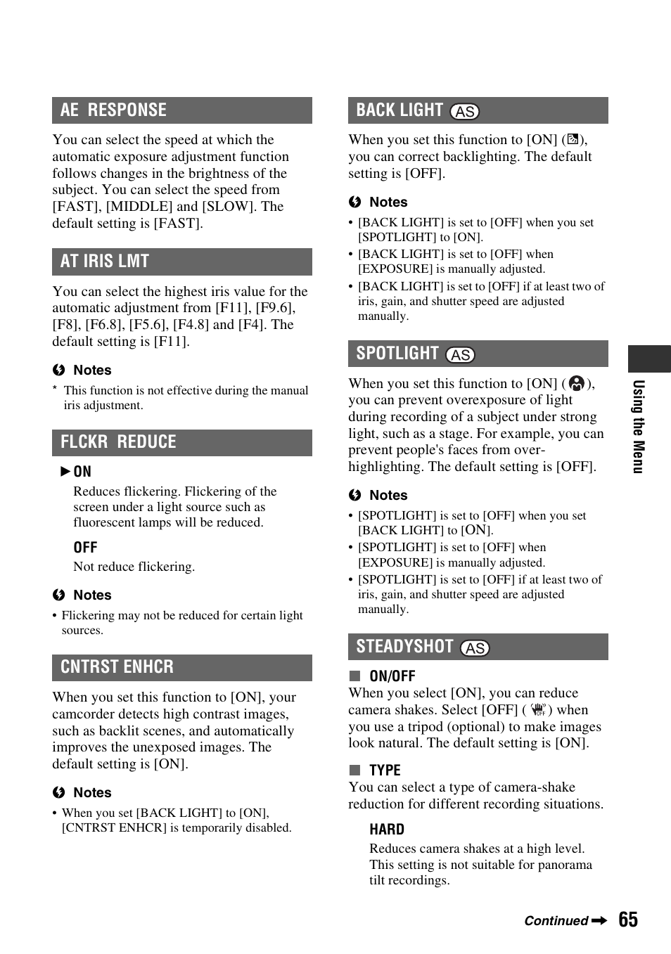 P. 65) | Sony HANDYCAM HDR-FX1000E User Manual | Page 65 / 131