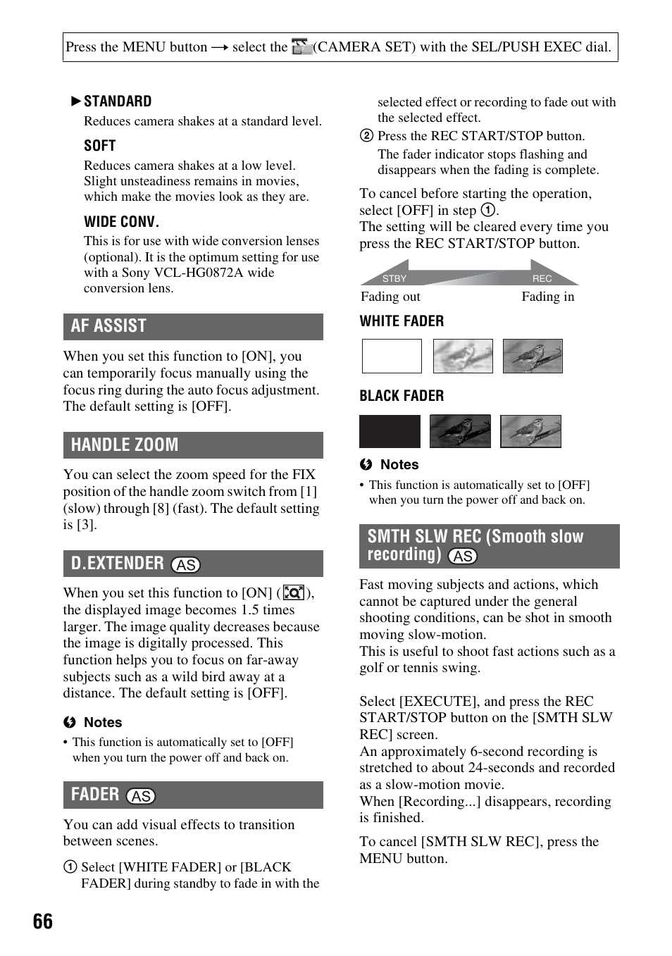 P. 66, R (p. 66), P. 66) | Rec (p. 66) | Sony HANDYCAM HDR-FX1000E User Manual | Page 66 / 131
