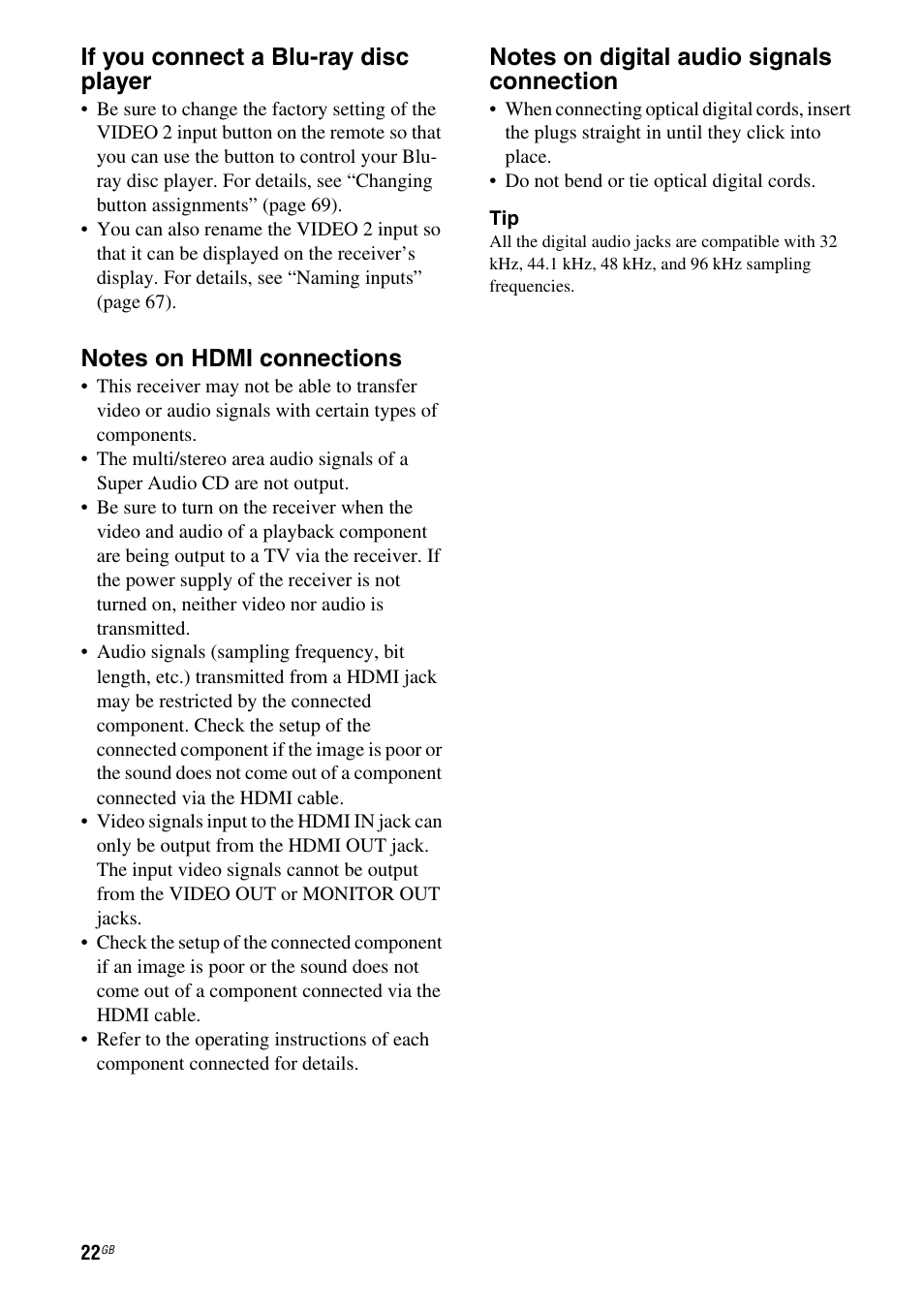 If you connect a blu-ray disc player | Sony HT DDW1600 User Manual | Page 22 / 80