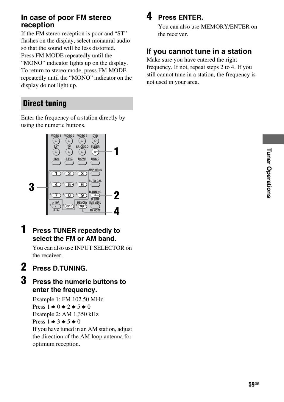 Direct tuning, If you cannot tune in a station | Sony HT DDW1600 User Manual | Page 59 / 80