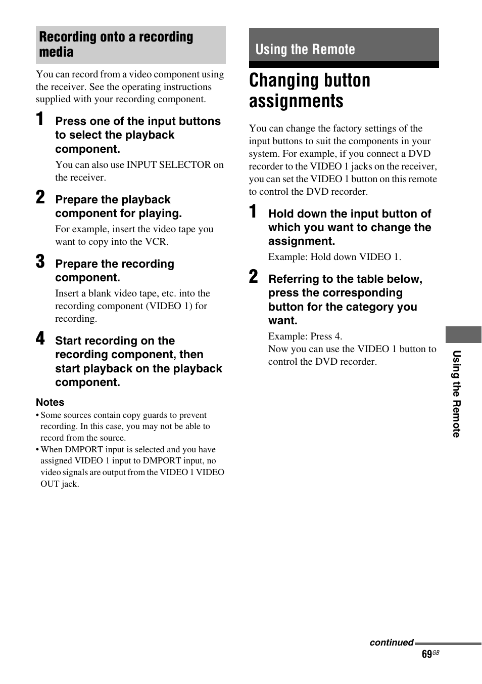 Using the remote, Changing button assignments | Sony HT DDW1600 User Manual | Page 69 / 80