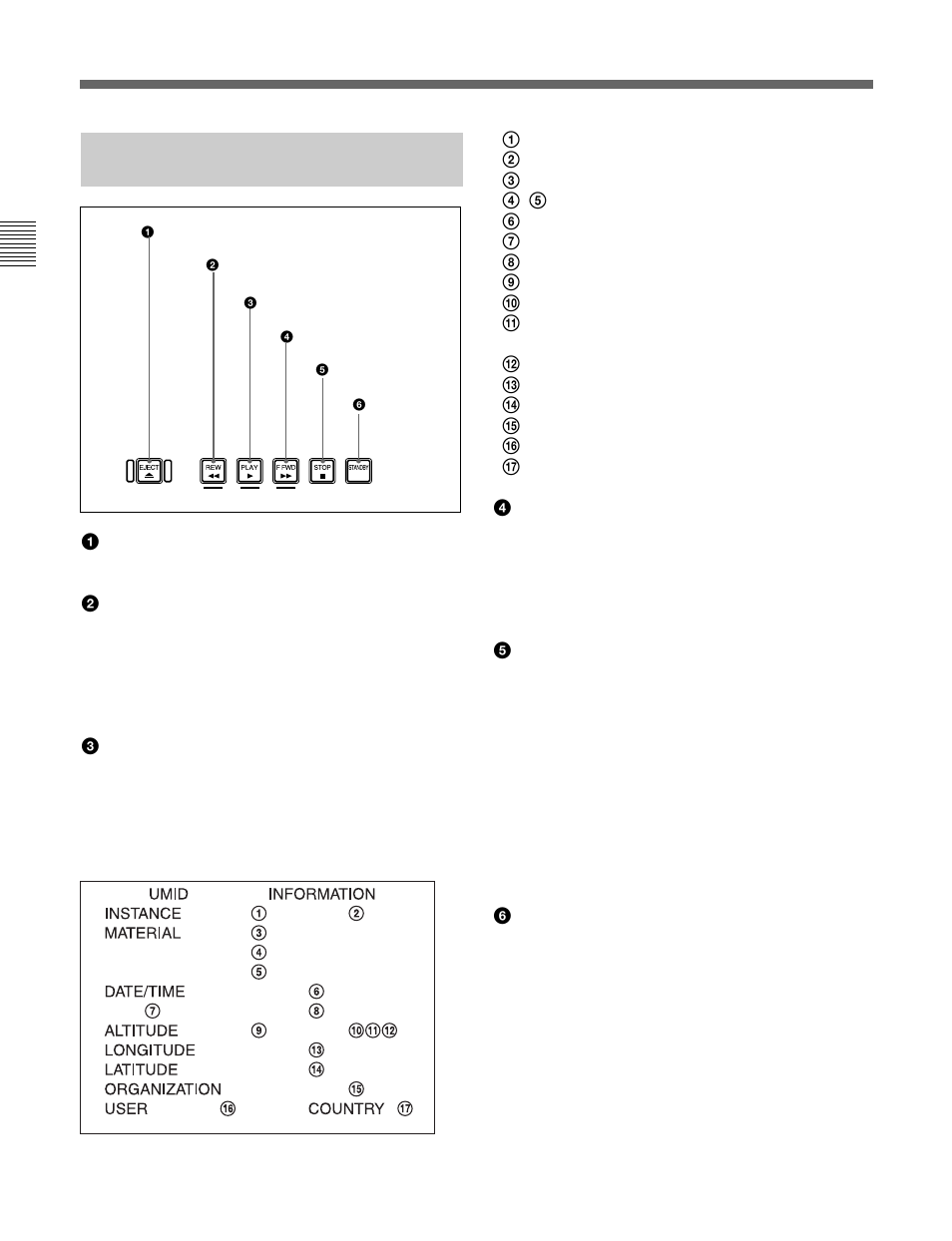 1-3 tape transport control section, 1 control panel | Sony J-H1 User Manual | Page 17 / 53