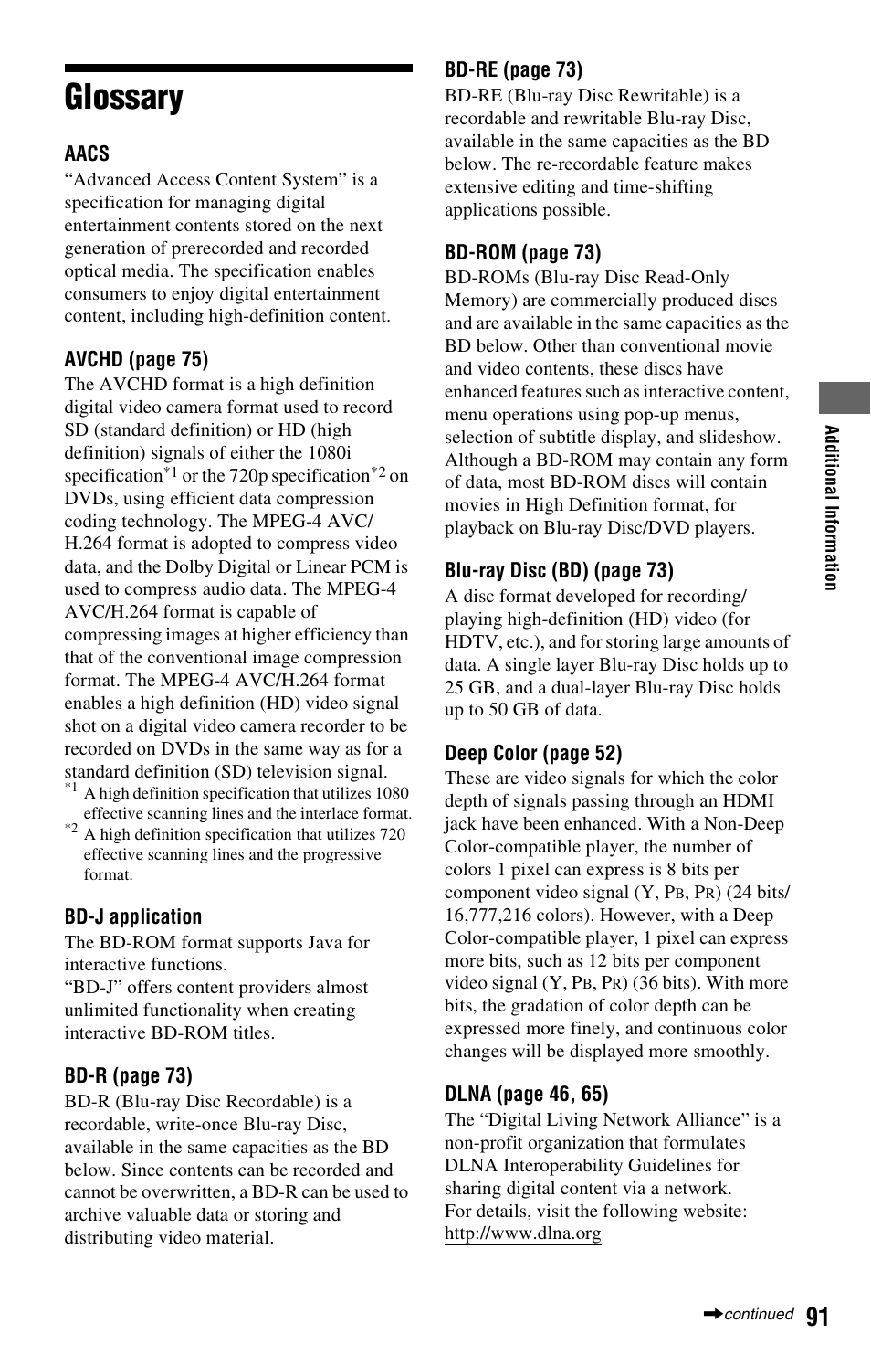 Glossary | Sony BDP-S1000ES User Manual | Page 91 / 95