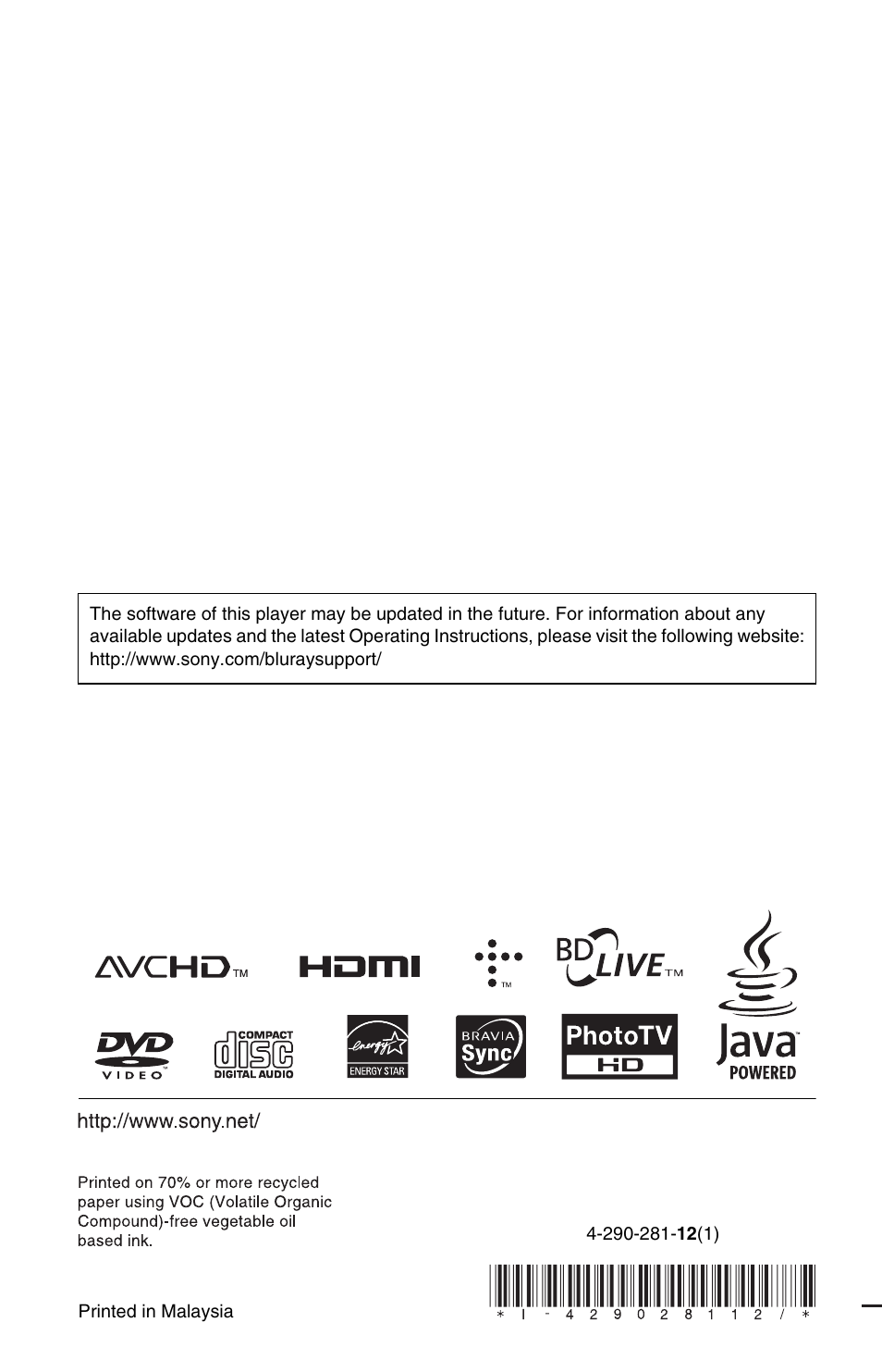 Sony BDP-S185/BX18 User Manual | Page 28 / 28