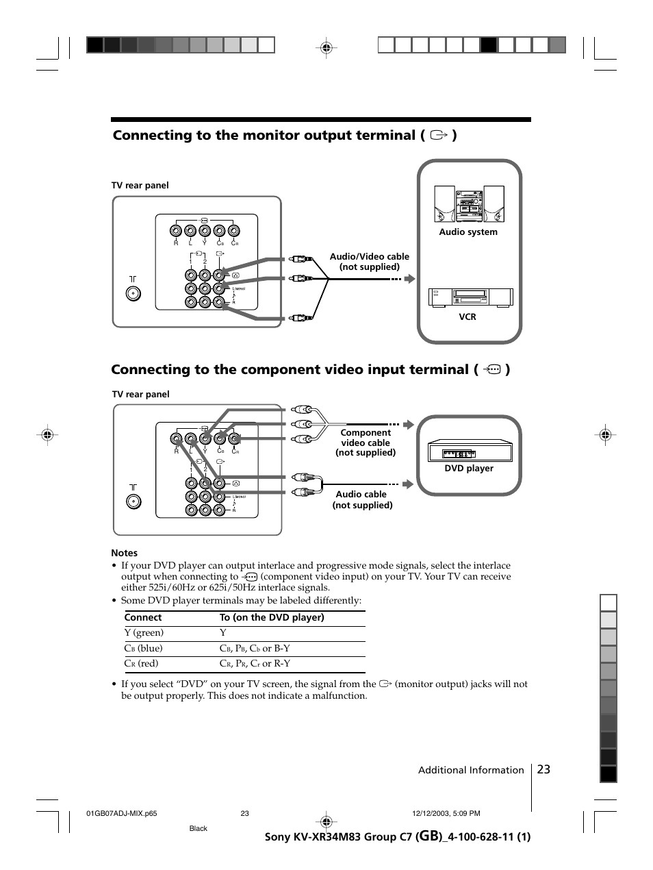 Connecting to the monitor output terminal ( t ) | Sony wega KV-XR34 User Manual | Page 23 / 27