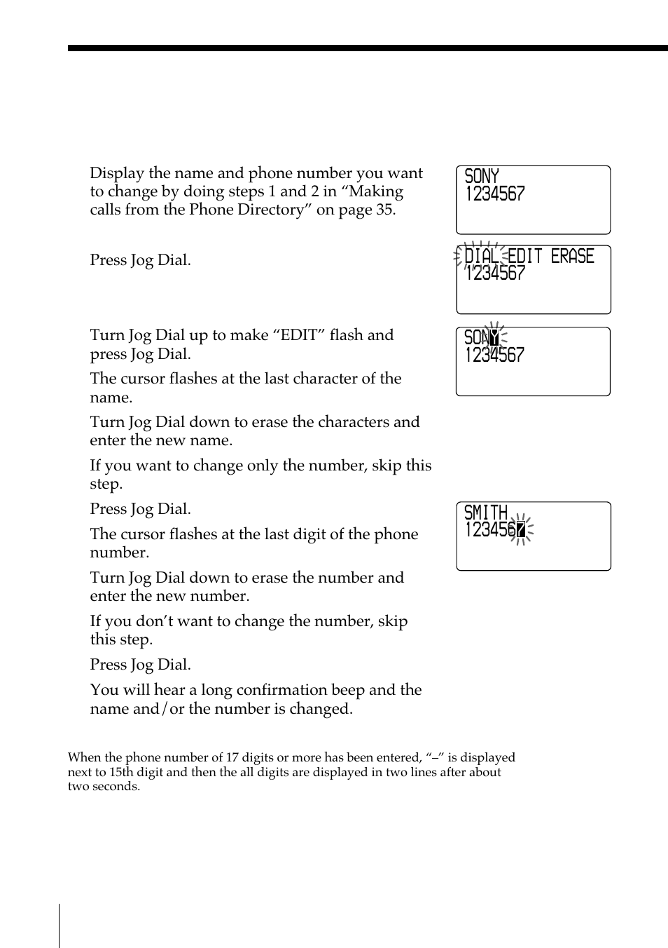 Changing a stored name and/or phone number | Sony SPP-A972 User Manual | Page 34 / 80