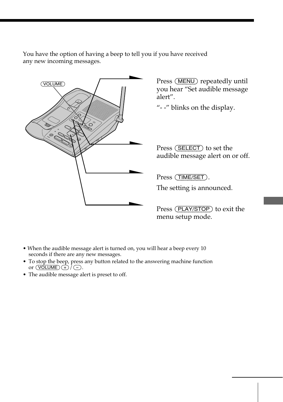 Setting the audible message alert | Sony SPP-A972 User Manual | Page 51 / 80