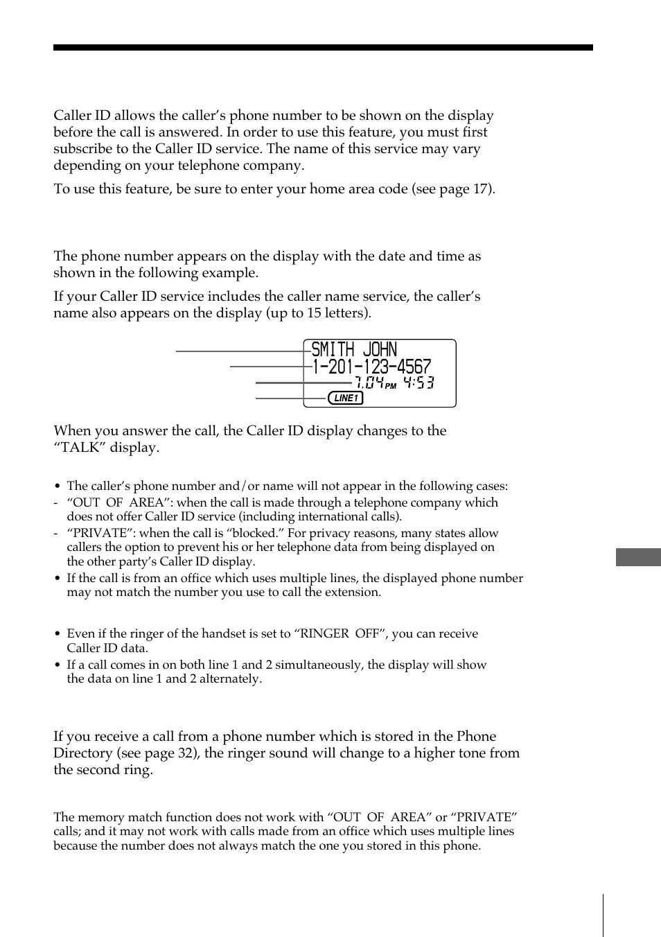 Caller id features, Understanding the caller id service, When you receive a call | Sony SPP-A972 User Manual | Page 61 / 80