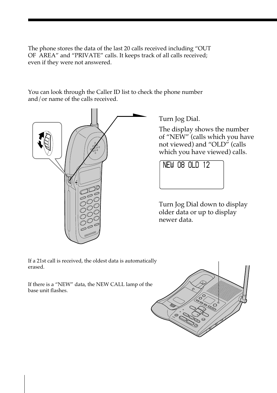 Looking at the caller id list, Viewing the caller id list, New o8 old 12 | Sony SPP-A972 User Manual | Page 62 / 80