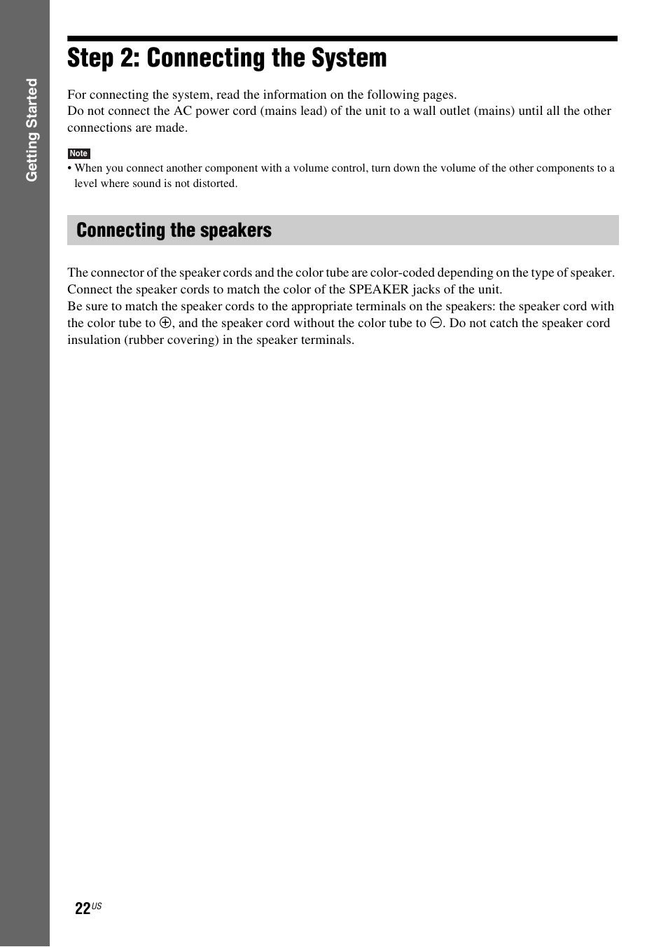 Step 2: connecting the system, Connecting the speakers, E 22) | Sony BDV-T20W User Manual | Page 22 / 123