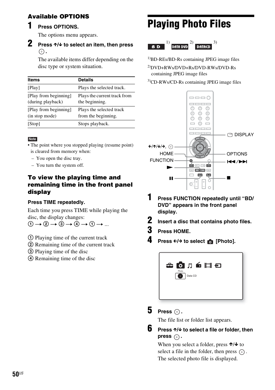 Playing photo files | Sony BDV-T20W User Manual | Page 50 / 123