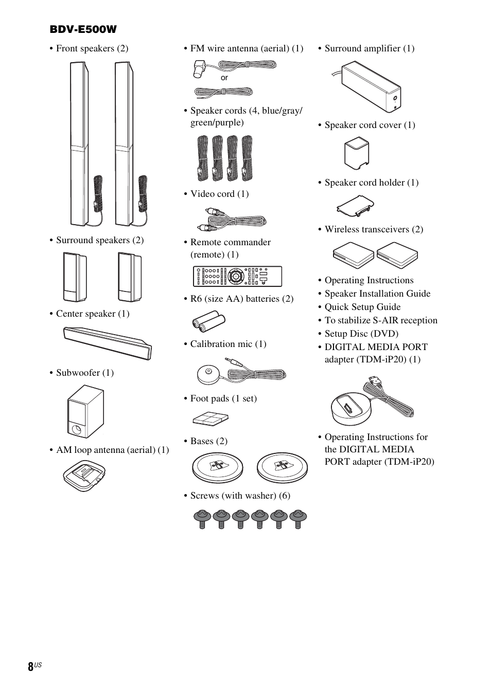 Sony BDV-T20W User Manual | Page 8 / 123