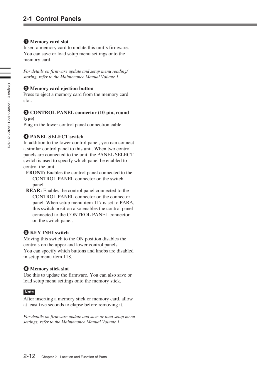1 control panels | Sony HDW-M2100 User Manual | Page 20 / 115