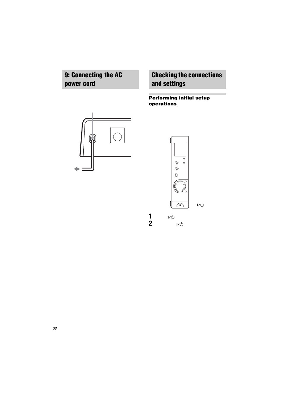 Connecting the ac power cord, Checking the connections and settings, Settings | Sony HT-K250 User Manual | Page 14 / 112