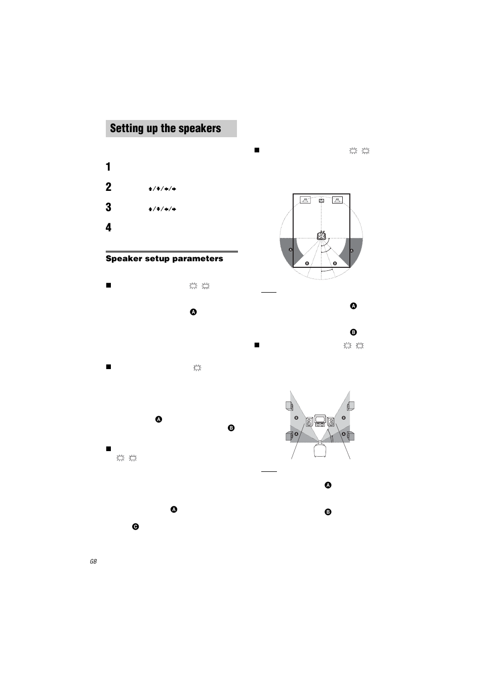 Setting up the speakers, Speaker setup parameters | Sony HT-K250 User Manual | Page 26 / 112
