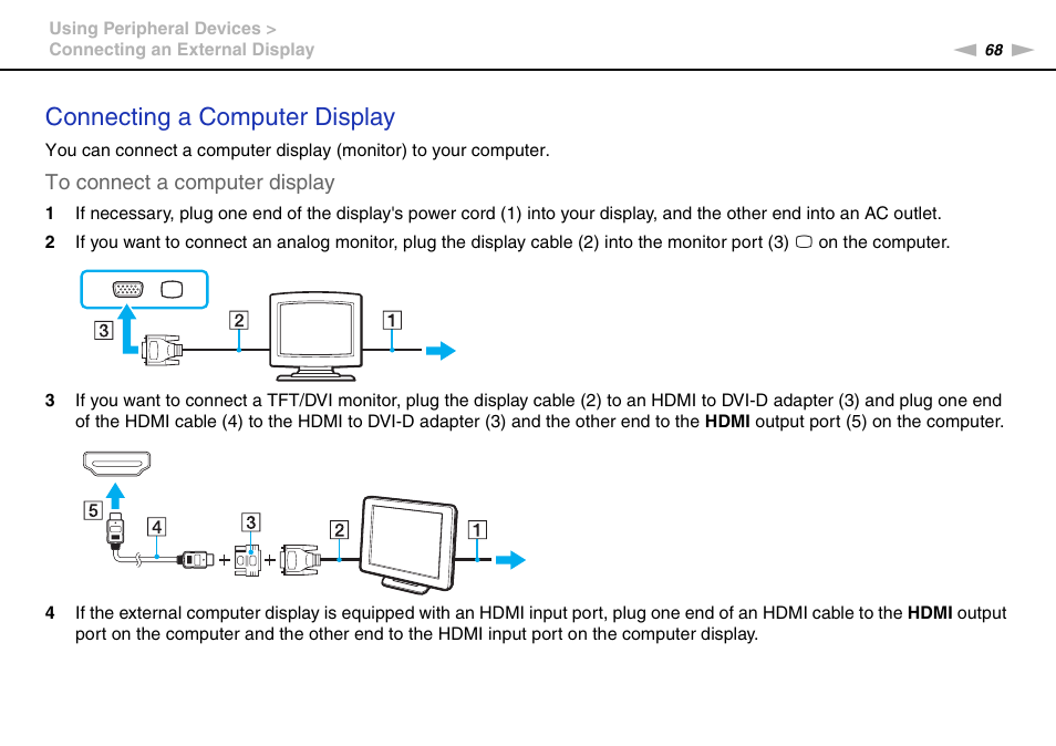 Connecting a computer display | Sony VGN-FW User Manual | Page 68 / 165