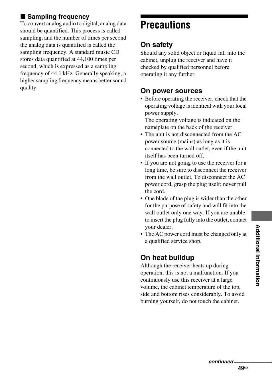 Precautions | Sony HT-DDWG700 User Manual | Page 49 / 56