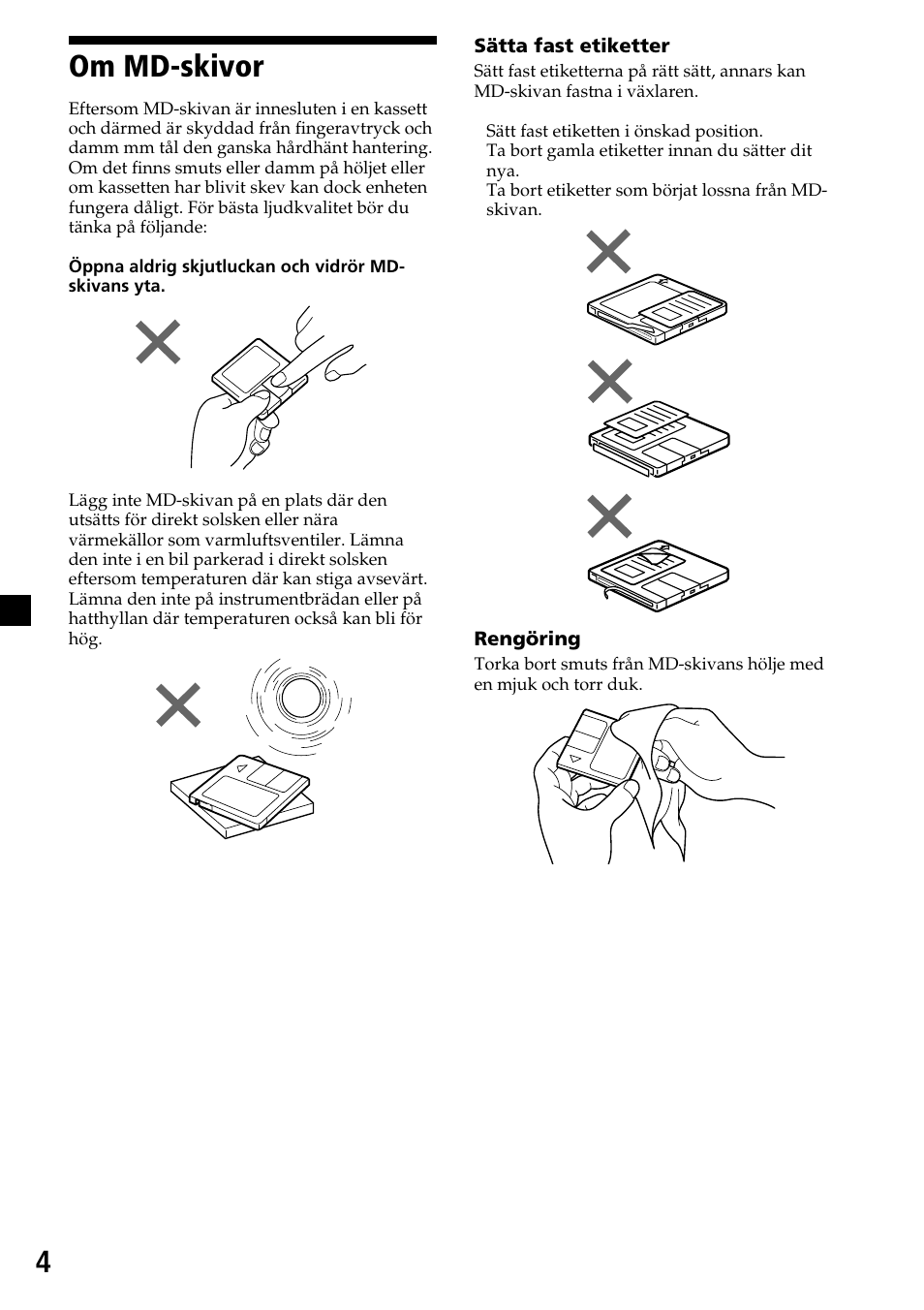 Reglagens placering, Om md-skivor | Sony MDX-C7970R User Manual | Page 60 / 116