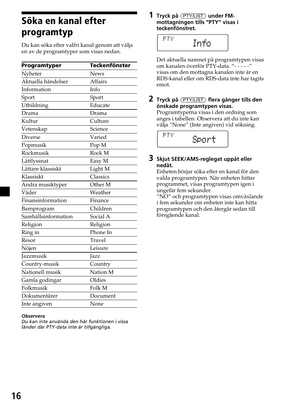 Söka en kanal efter programtyp | Sony MDX-C7970R User Manual | Page 72 / 116