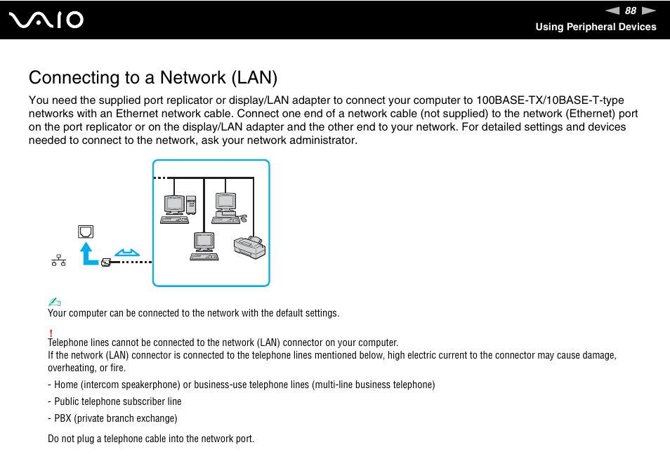 Connecting to a network (lan) | Sony ICD VGN-UX200 User Manual | Page 88 / 194