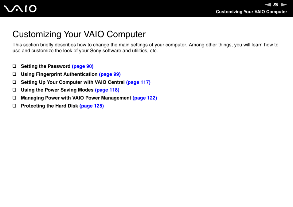 Customizing your vaio computer | Sony ICD VGN-UX200 User Manual | Page 89 / 194