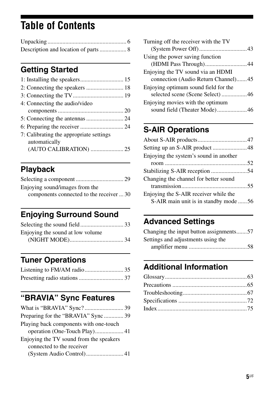 Sony HT-SF370 User Manual | Page 5 / 76
