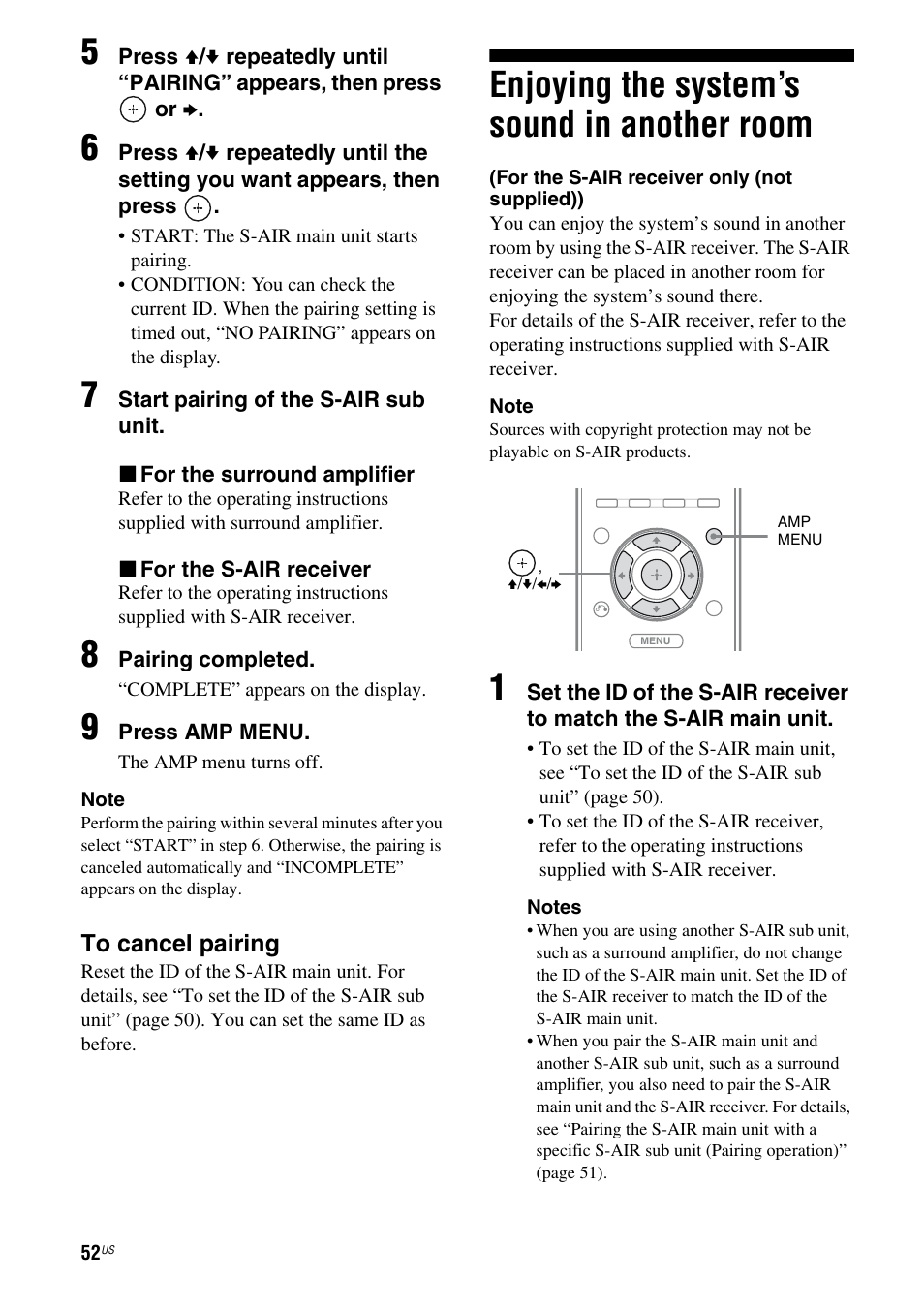 Enjoying the system’s sound in another room, Enjoying the system’s sound in another, Room | Sony HT-SF370 User Manual | Page 52 / 76