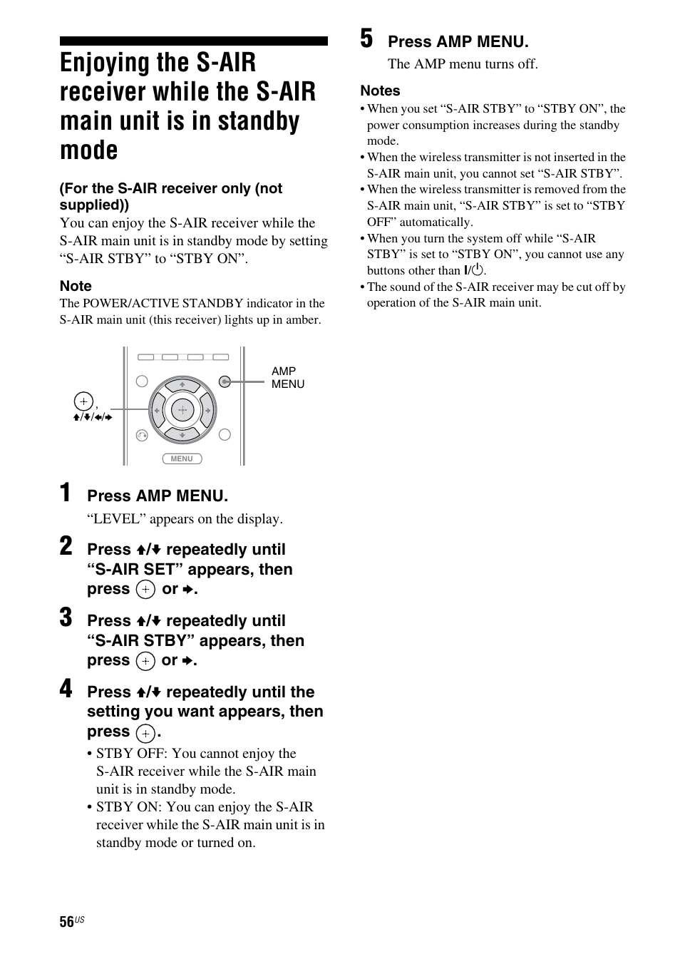 Enjoying the s-air receiver while the, S-air main unit is in standby mode | Sony HT-SF370 User Manual | Page 56 / 76