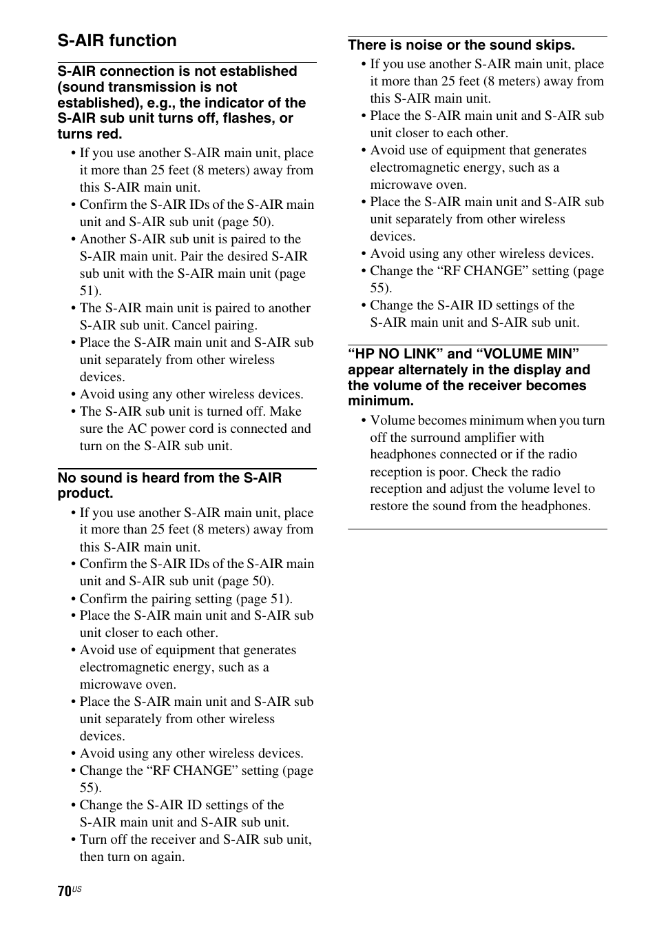 S-air function | Sony HT-SF370 User Manual | Page 70 / 76