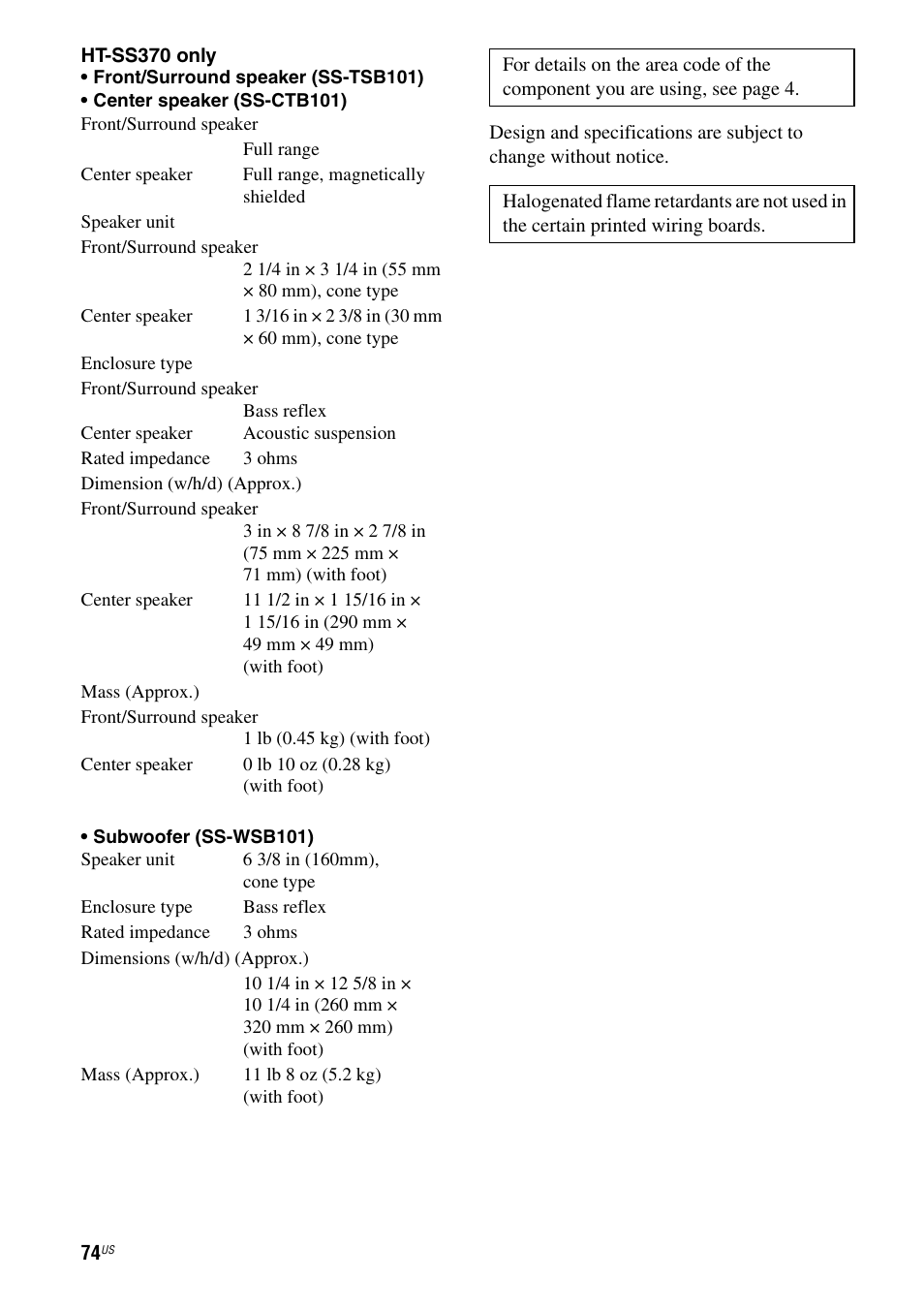 Sony HT-SF370 User Manual | Page 74 / 76