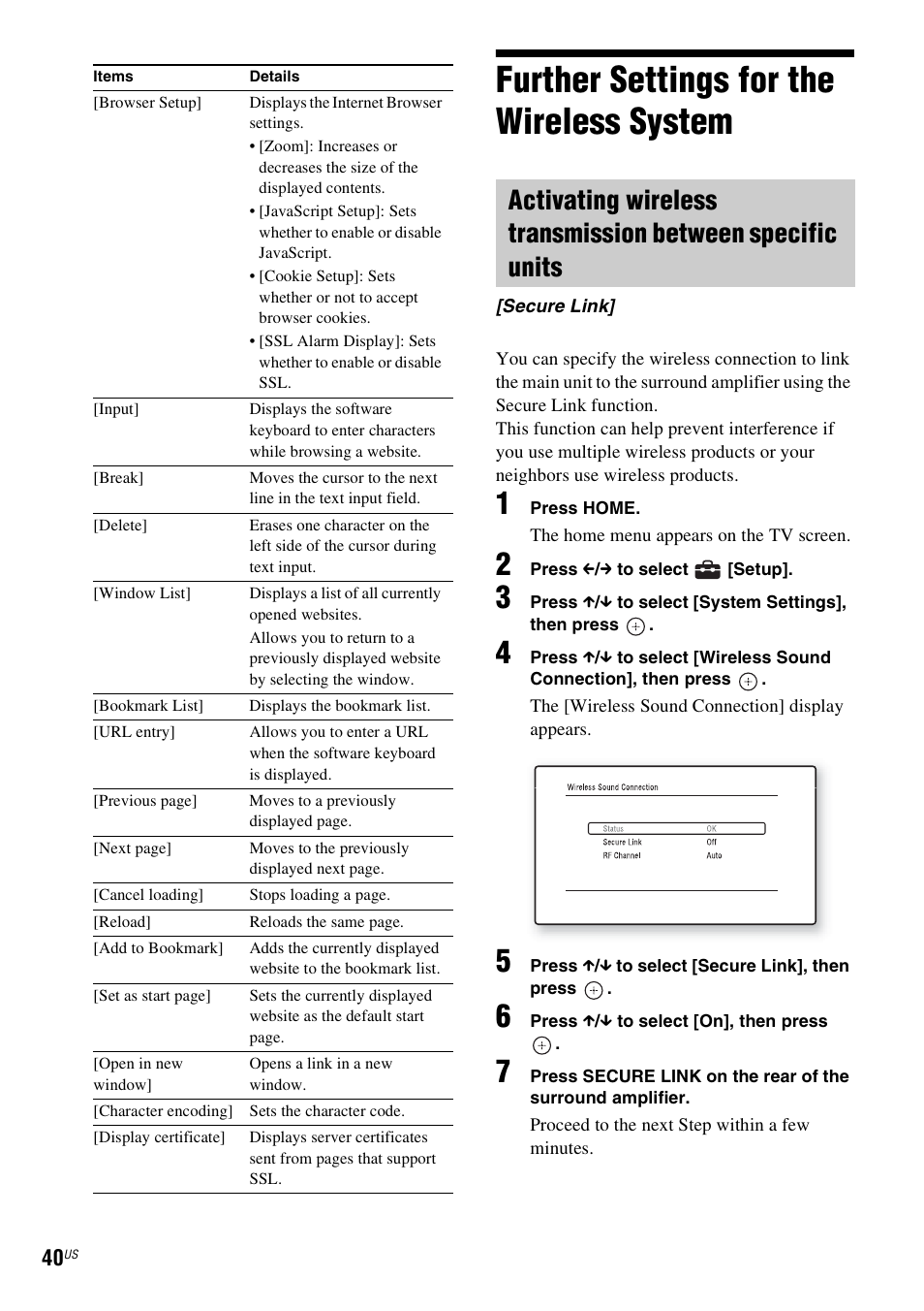 Further settings for the wireless system, Further settings for the wireless, System | Sony Blu-Ray Disc / DVD Home Theater System BDV-N790W User Manual | Page 40 / 64