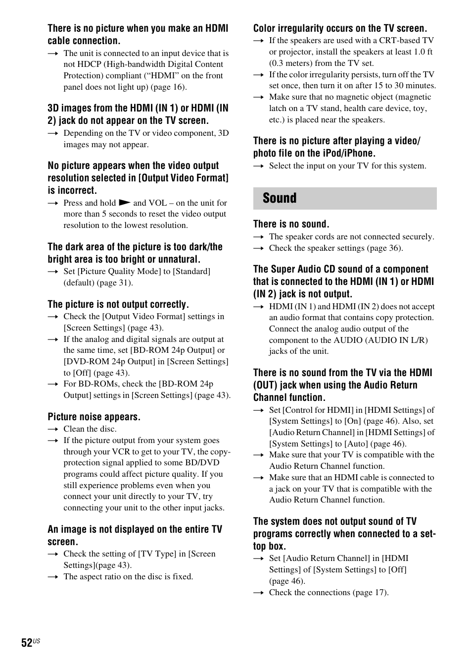 Sound | Sony Blu-Ray Disc / DVD Home Theater System BDV-N790W User Manual | Page 52 / 64