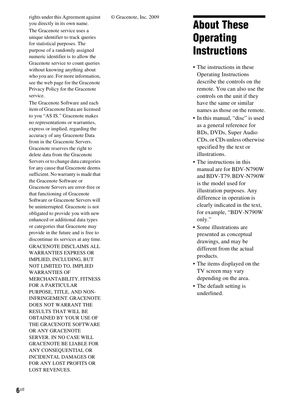 About these operating instructions | Sony Blu-Ray Disc / DVD Home Theater System BDV-N790W User Manual | Page 6 / 64