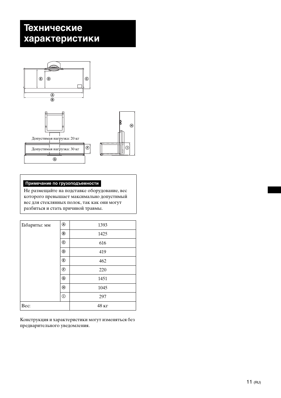 Технические характеристики | Sony SU-FL61 User Manual | Page 141 / 211