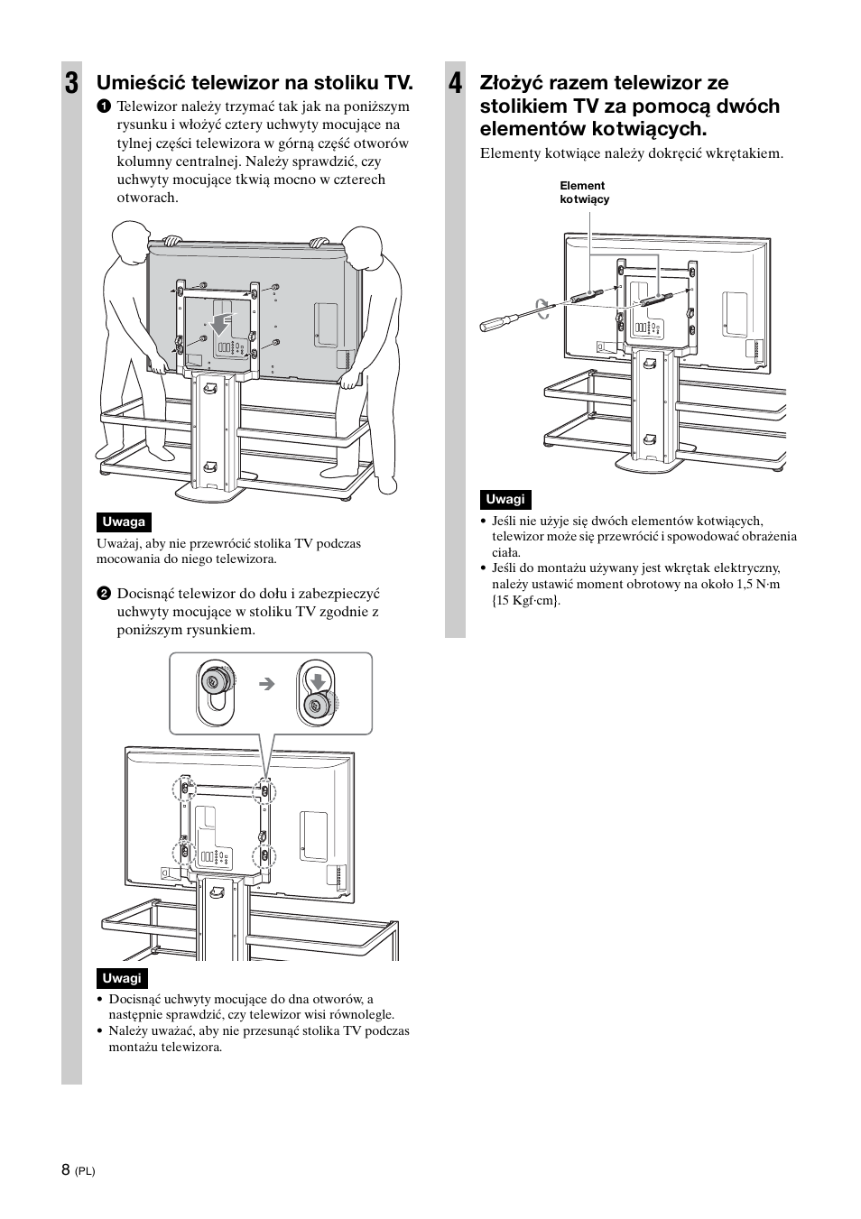 Umieścić telewizor na stoliku tv | Sony SU-FL61 User Manual | Page 148 / 211