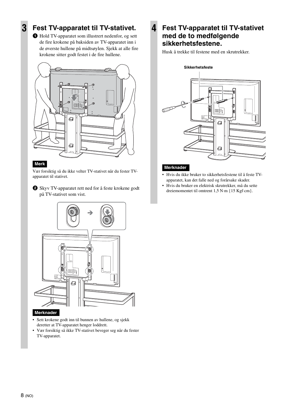 Fest tv-apparatet til tv-stativet | Sony SU-FL61 User Manual | Page 68 / 211