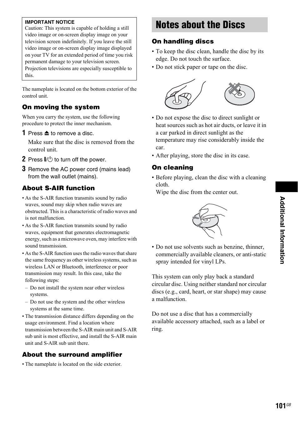 Notes about the discs | Sony 3-299-549-12(1) User Manual | Page 101 / 127