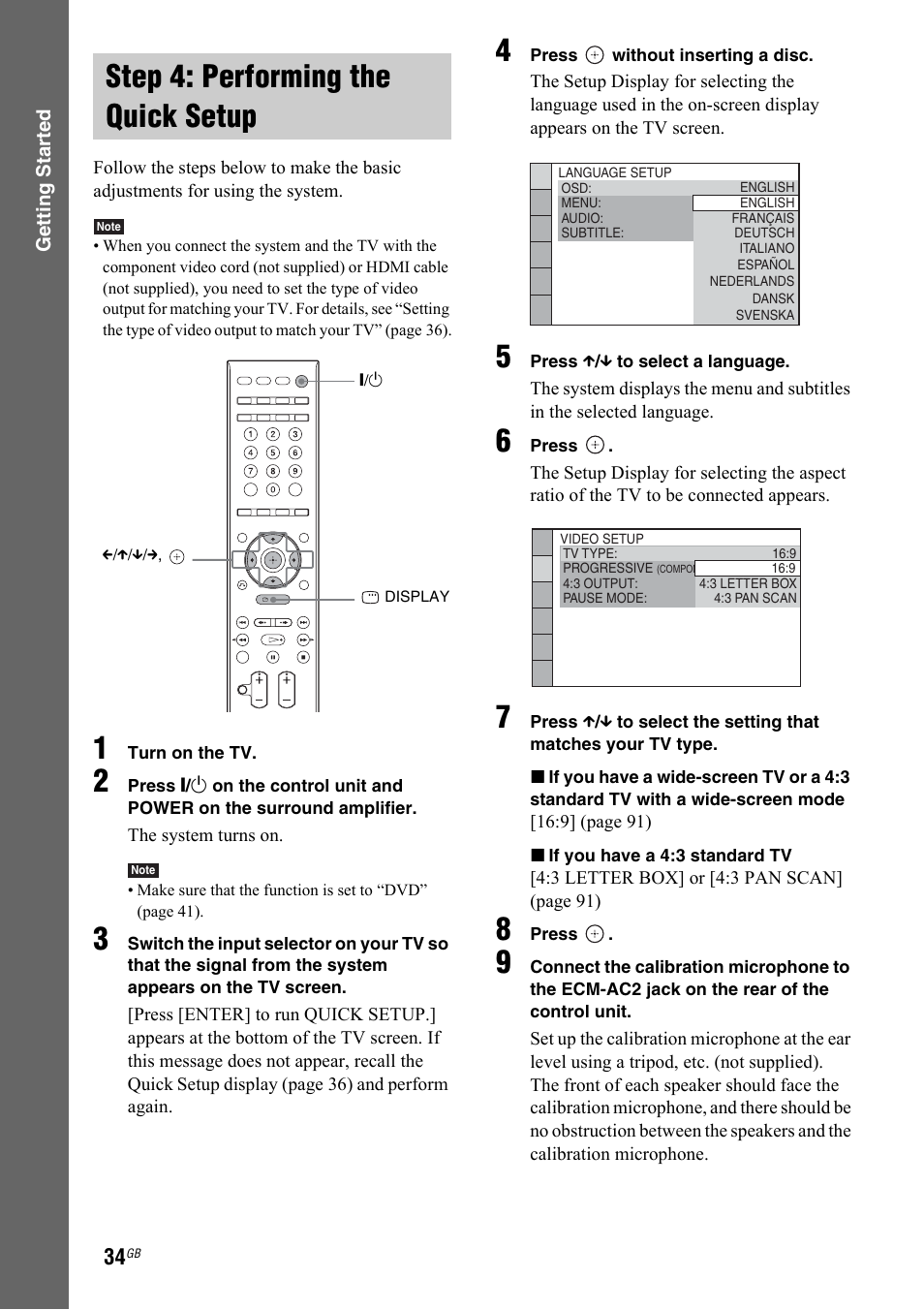 Step 4: performing the quick setup | Sony 3-299-549-12(1) User Manual | Page 34 / 127