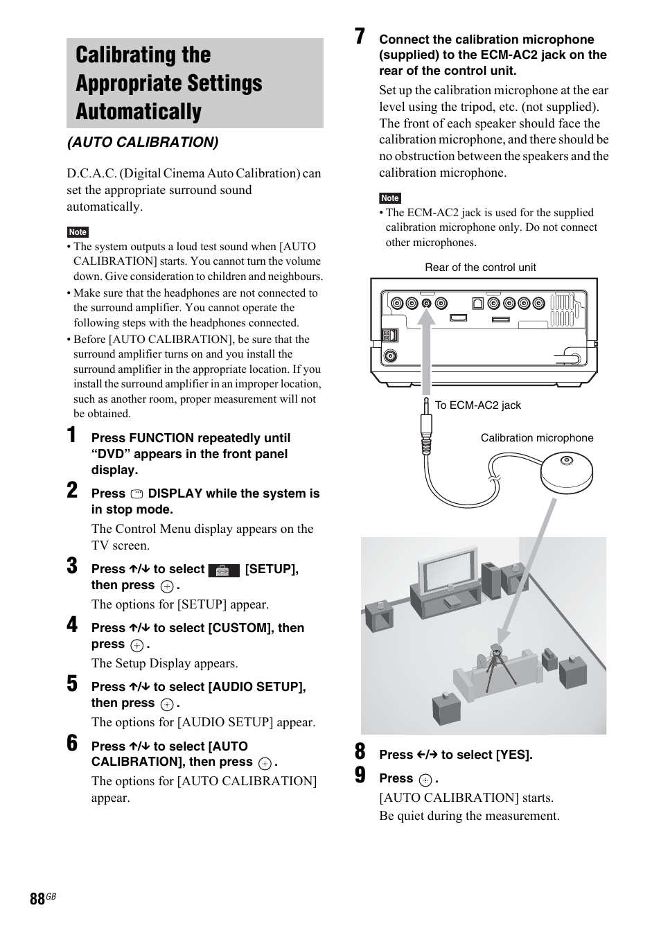 Calibrating the appropriate settings automatically, Auto calibration), Calibrating the appropriate settings | Automatically (auto calibration) | Sony 3-299-549-12(1) User Manual | Page 88 / 127