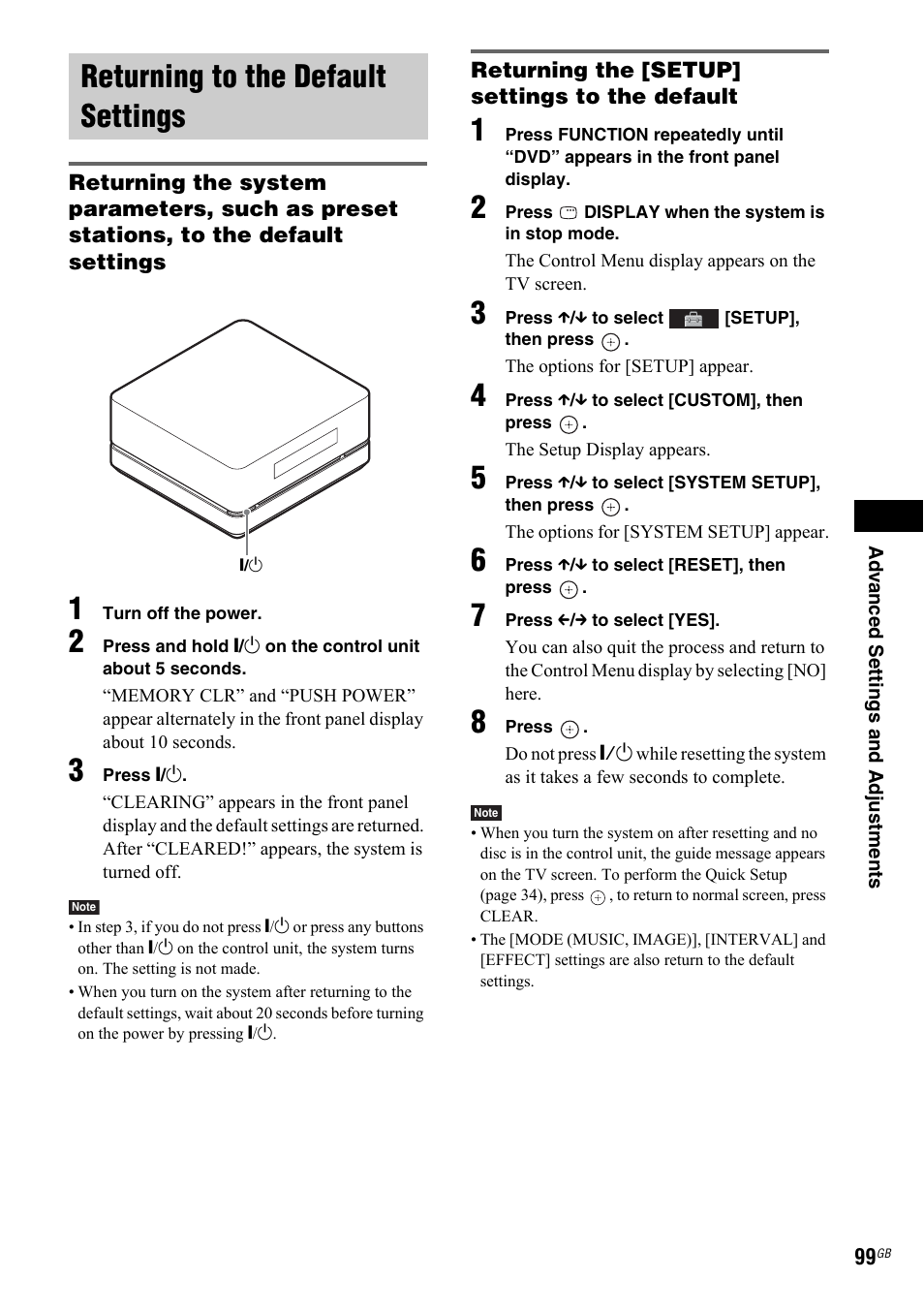 Returning to the default settings | Sony 3-299-549-12(1) User Manual | Page 99 / 127