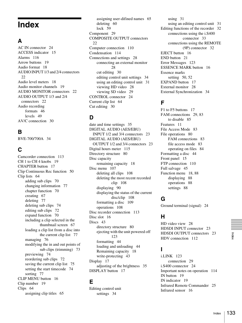 Index | Sony 3-270-589-12 (1) User Manual | Page 133 / 135