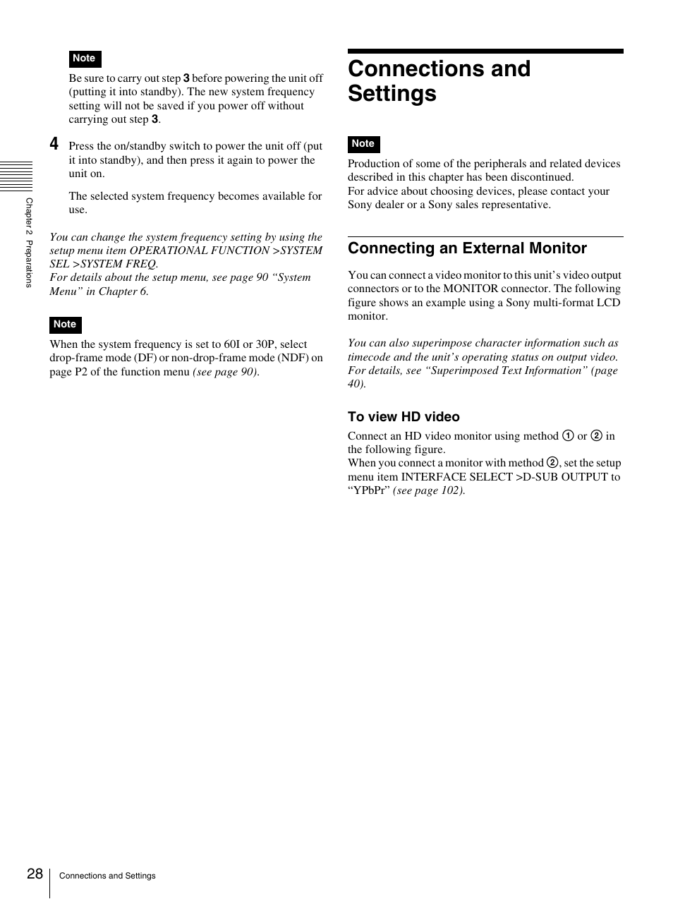 Connections and settings, Connecting an external monitor | Sony 3-270-589-12 (1) User Manual | Page 28 / 135
